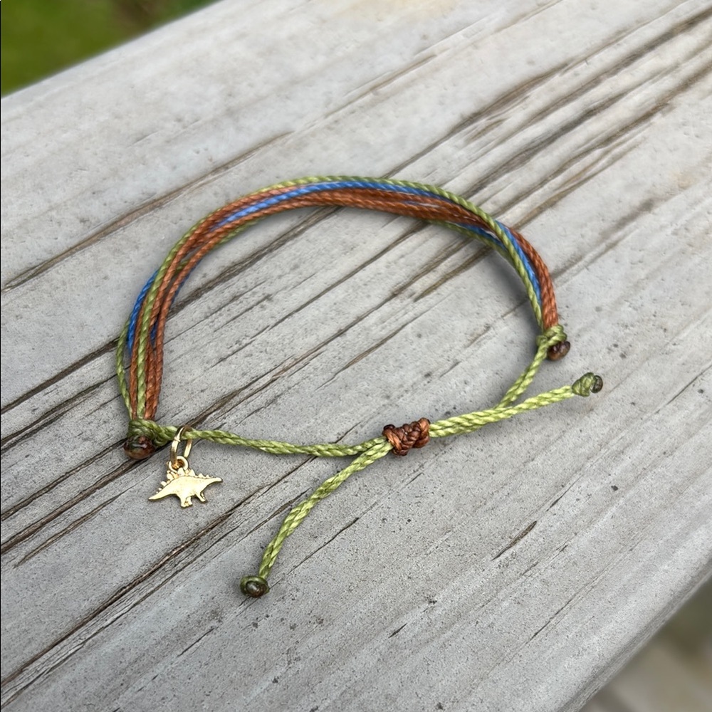 Adjustable Friendship Waxed Cord Waterproof Summer Bracelet with Dinosaur Charm